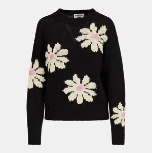 Essentiel Antwerp Black And Off White Floral Intarsia Knitted Dahlias Sweater.S